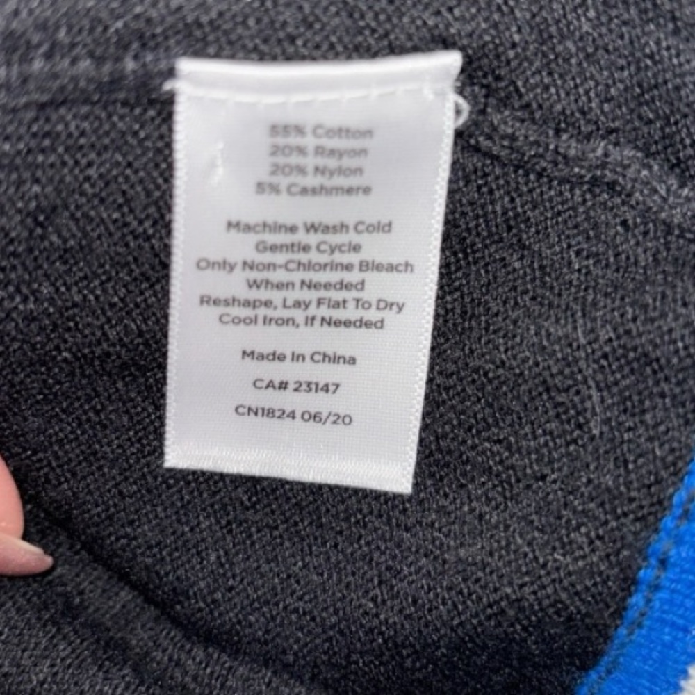 Talbots Black Cardigan with Blue/White Stripes, P2P:19”, L:26.5” - Picture 10 of 10
